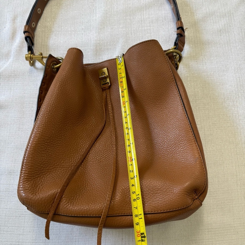 Rebecca Minkoff Darren Leather Hobo Shoulder Crossbody Bag Caramello Brown - Picture 9 of 14